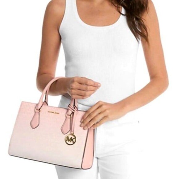 New Michael Kors Sheila Medium Ombré Signature Logo Satchel Powder Blush Multi - Picture 4 of 4